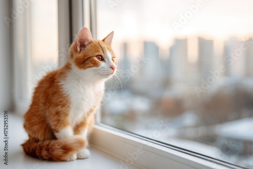 Wallpaper Mural Cat on Windowsill Overlooking Cityscape Torontodigital.ca