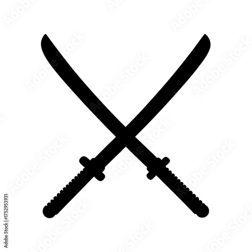 Symbolic crossed katana swords martial art weaponry samurai combat warrior blade icon