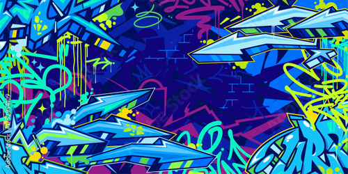 Cool Abstract Urban Style Hip-hop Graffiti Street Art Vector Illustration Background Template