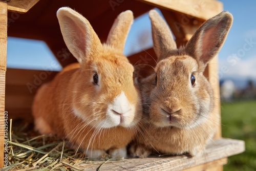 Two Rabbits in a wooden house