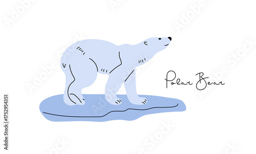 Polar Bear standing With his neck outstretched on ice floe in middle of Arctic Ocean. Predator, Wildlife conservation. Flat Vector illustrations. Wild animal of Arctic Circle. Arctic north animal