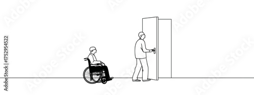 Assisting a person in a wheelchair at an open door