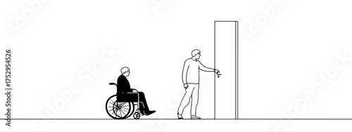 Assisting a person in a wheelchair at a door