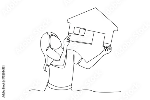 Simple continuous line drawing of home property. Property minimalist concept, Industrial concept.