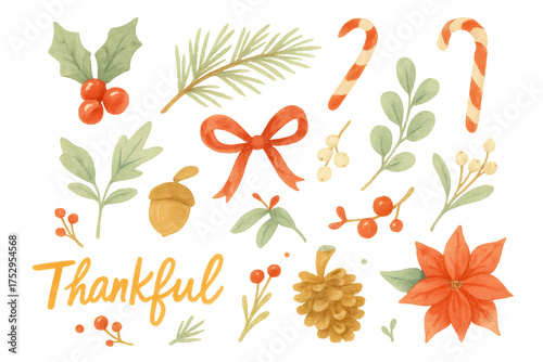 set of autumn and Thanksgiving theme stickers isolated on white background , vector PNG