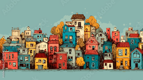 Colorful whimsical houses on a hillside