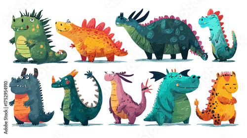 Colorful cartoon dinosaur collection