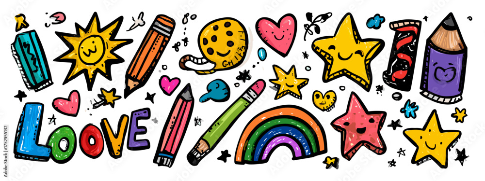 Fototapeta premium Colorful doodle illustration with playful elements