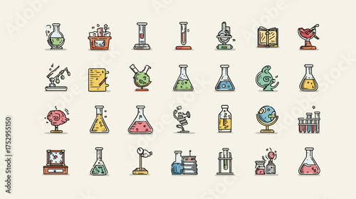 Colorful hand-drawn science icons collection