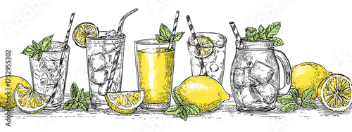 Refreshing drinks with lemon and mint