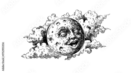  Illustration of a Detailed Moon Surrounded by Stars in a Dark Night Sky