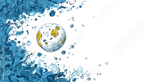 Illustration of a Detailed Moon Surrounded by Stars in a Dark Night Sky