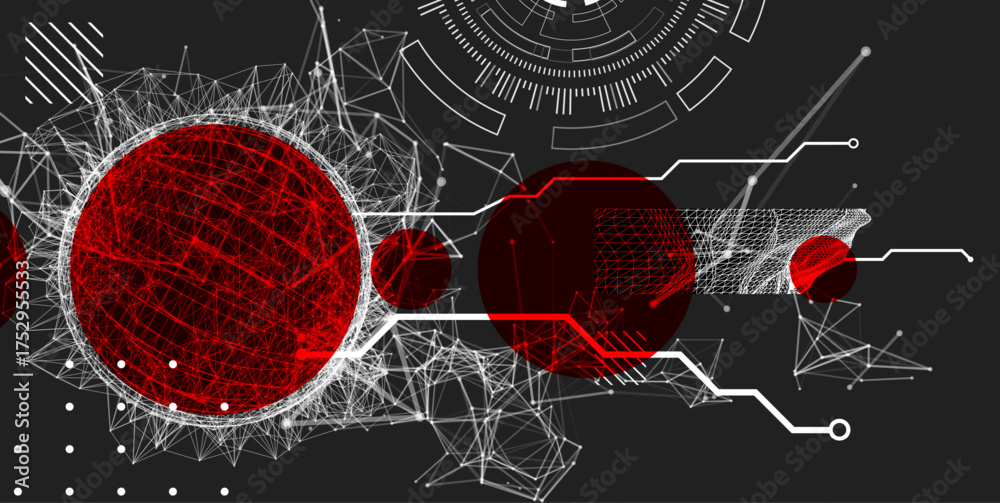 Fototapeta premium Technological art. Combination of sphere with technological lines and circles in one illustration. Vector.