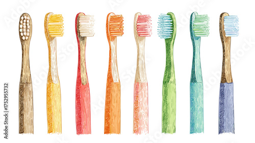Colorful Collection of Toothbrushes Displayed in a Row on a Neutral Background
