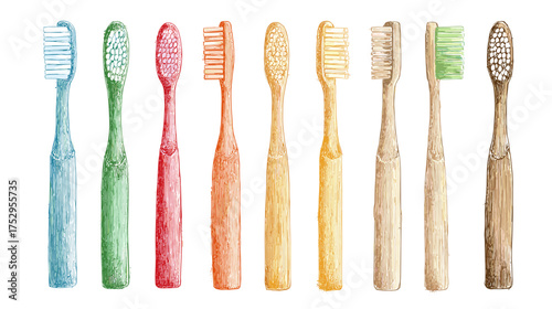 Colorful Collection of Toothbrushes Displayed in a Row on a Neutral Background