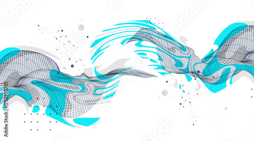 The abstract wave is made in a frame style. Template for science and technology presentation. Vector art.
