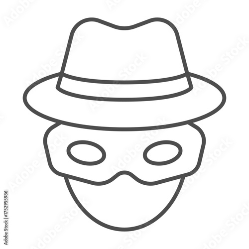 Anonymous man with glasses and hat thin line icon, cyber monday concept. Vector graphics. Head of incognito customer, advisor sign on white background, outline style icon of mobile or web design.