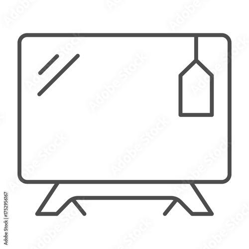 Widescreen TV display from stock thin line icon, cyber monday concept. Vector graphics. Monitor with price tag, technology sign on white background, outline style icon for mobile or web design.
