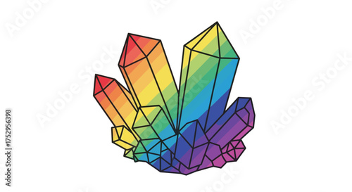 Vibrant geometric mineral formation with a vivid rainbow color spectrum isolated on a white background