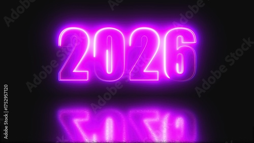 2026 glowing neon technology text. Computer generated 3d render