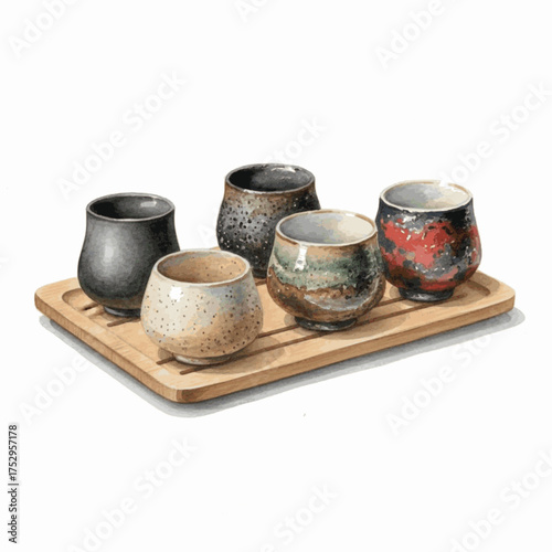 Earthen Still Life Handcrafted Pottery Set isolated watercolor vector illustration svg