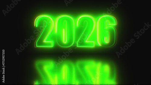 2026 glowing neon technology text. Computer generated 3d render
