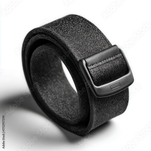Stylish Black Woven Belt with Matte Buckle on White Background,