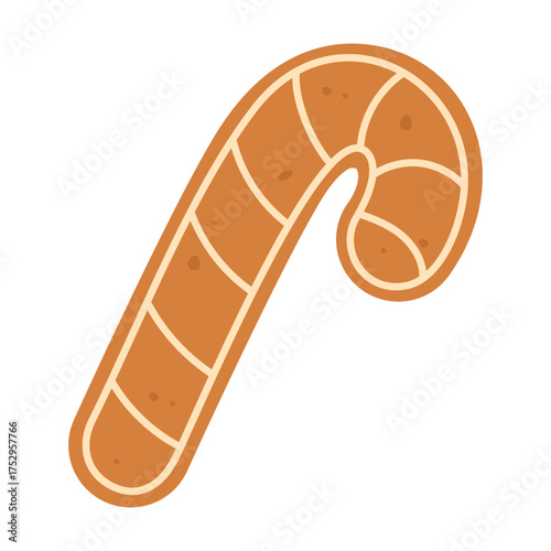 Gingerbread candy cane cookie. Christmas pastries. Flat vector isolated illustration