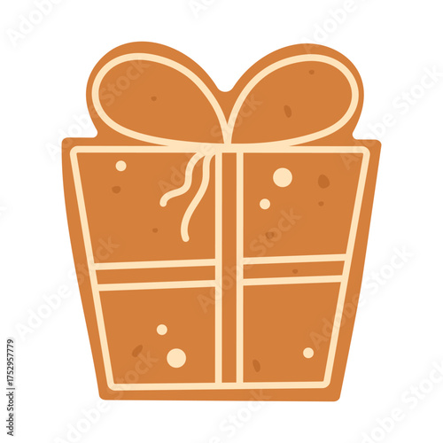 Gingerbread gift box cookie. Christmas pastries. Flat vector isolated illustration