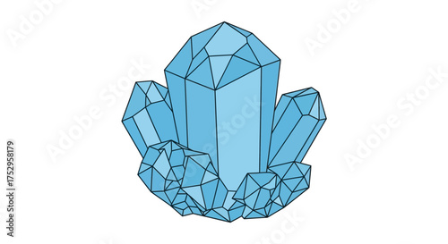 Illustration of a light blue crystal formation with geometric facets on a white background