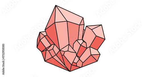 Vibrant geometric illustration of a sparkling red crystal cluster, perfect for adding a touch of natural beauty and geological wonder to designs and projects