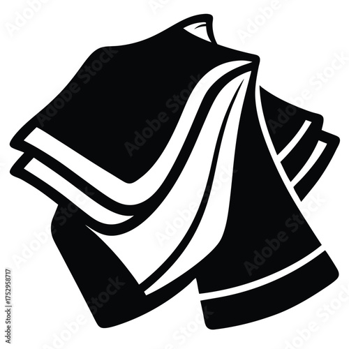 Stacked monochrome towels appear neatly folded and draped in a crisp, organized arrangement