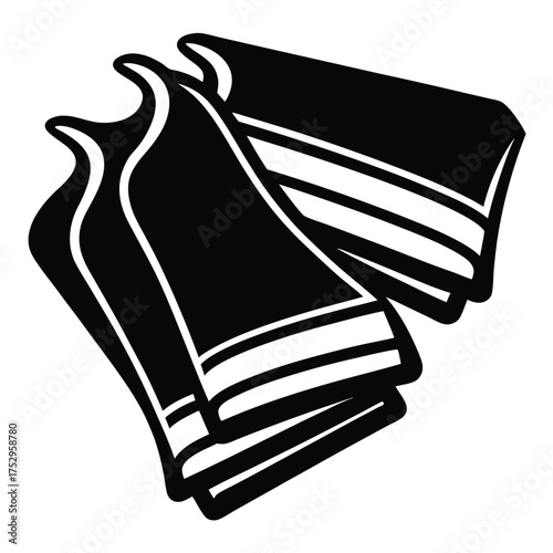 Stacked towels show white stripe accents in a crisp, symmetrical display against white space