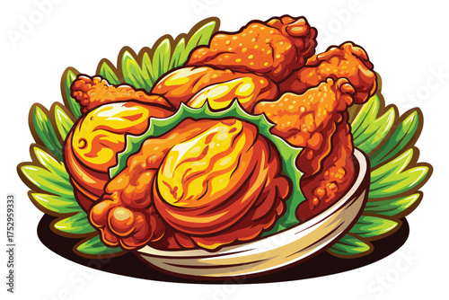 Crispy golden fried chicken pieces beautifully presented in white bowl garnished with fresh green lettuce