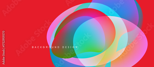 Vibrant overlapping circles create abstract design. Red background provides strong contrast, modern aesthetic. Fluid shapes suggest movement, energy.
