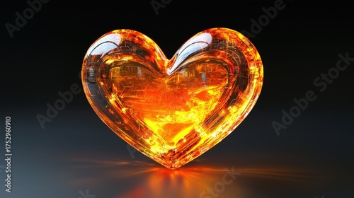 Glowing Heart-Shaped Gemstone on Dark Surface - A Captivating Display.