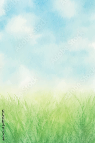 soft watercolor beautiful green grass and blue sky background