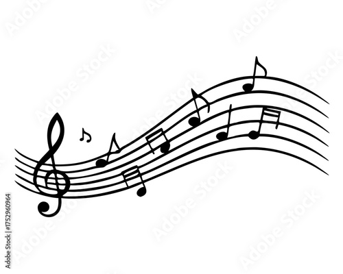 abstract music vector illustration with notes. musical notes waves Vector icons