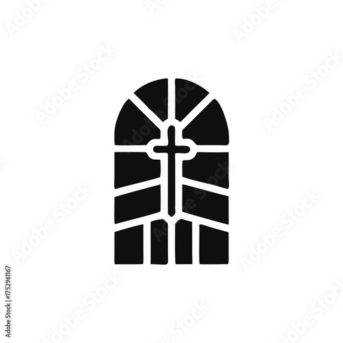 window Church icon, Christian church cross icon. Religious or vintage symbol.