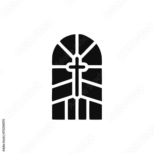 window Church icon, Christian church cross icon. Religious or vintage symbol.