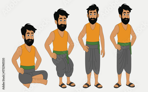 Indian Village Man Cartoon Character For Animation Video.