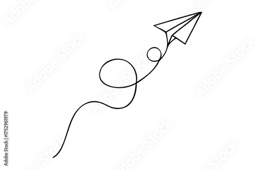 hand holding a kite,
Continuous Line Drawing of Paper Airplane with Looped Flight Path,
Elegant Black Line Art on White Background