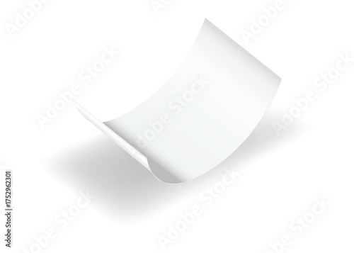Blank payment check and receipts with shadow. Curved financial paper, purchase invoice. Buying, bill or calculate pay. Receipt the seller form