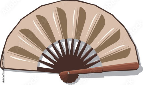 Illustration of a folded hand fan with a brown and beige color scheme