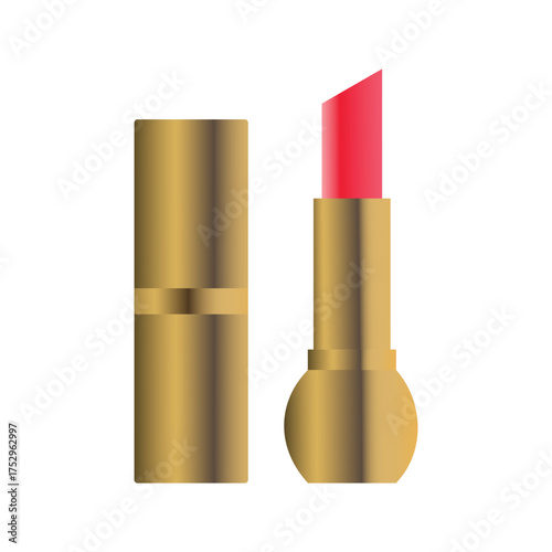 Glossy Gold Lipstick Tube | 3D Vector Illustration of Luxury Cosmetic Design.