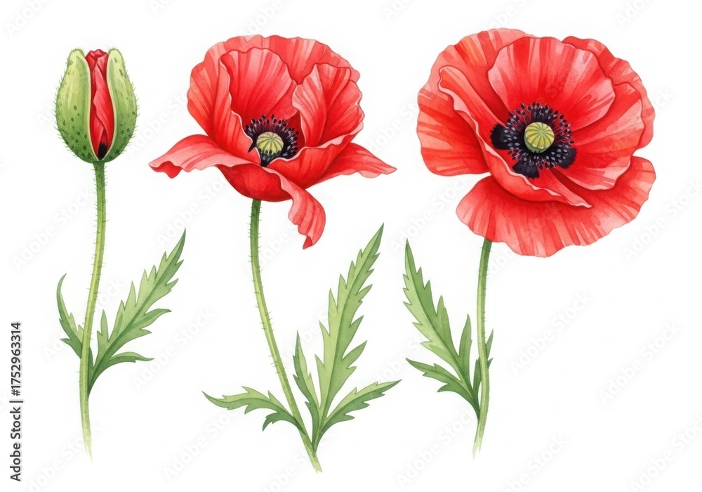 Obraz premium Red poppy flower illustrations isolated on transparent background isolated on transparent background