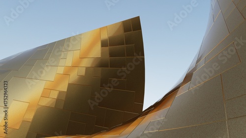 Foto 3d illustration of abstract titanium architecture background, Minimal curved geo
