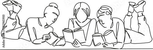 One continuous single drawing line art flat doodle student, friends, female, woman, group, together, education, young, college. Isolated image hand draw contour on a white background, hand drawn, not 
