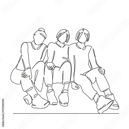 One continuous single drawing line art flat doodle woman, girl, lifestyle, friends, happy, young, walking, female. Isolated image hand draw contour on a white background, hand drawn, not AI