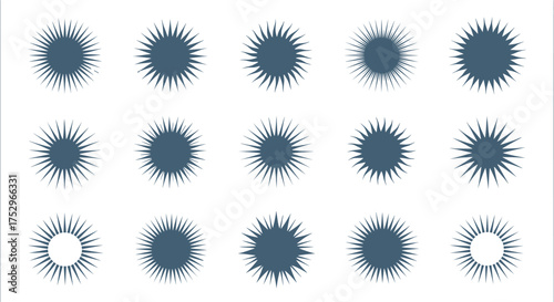 Abstract sunburst starburst and radial graphic elements collection.